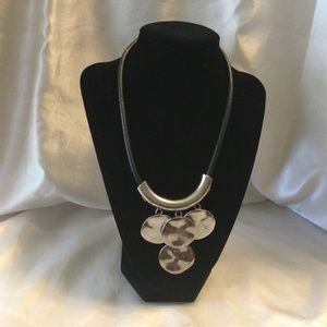 Silver Tone Necklace/Choker leather rope